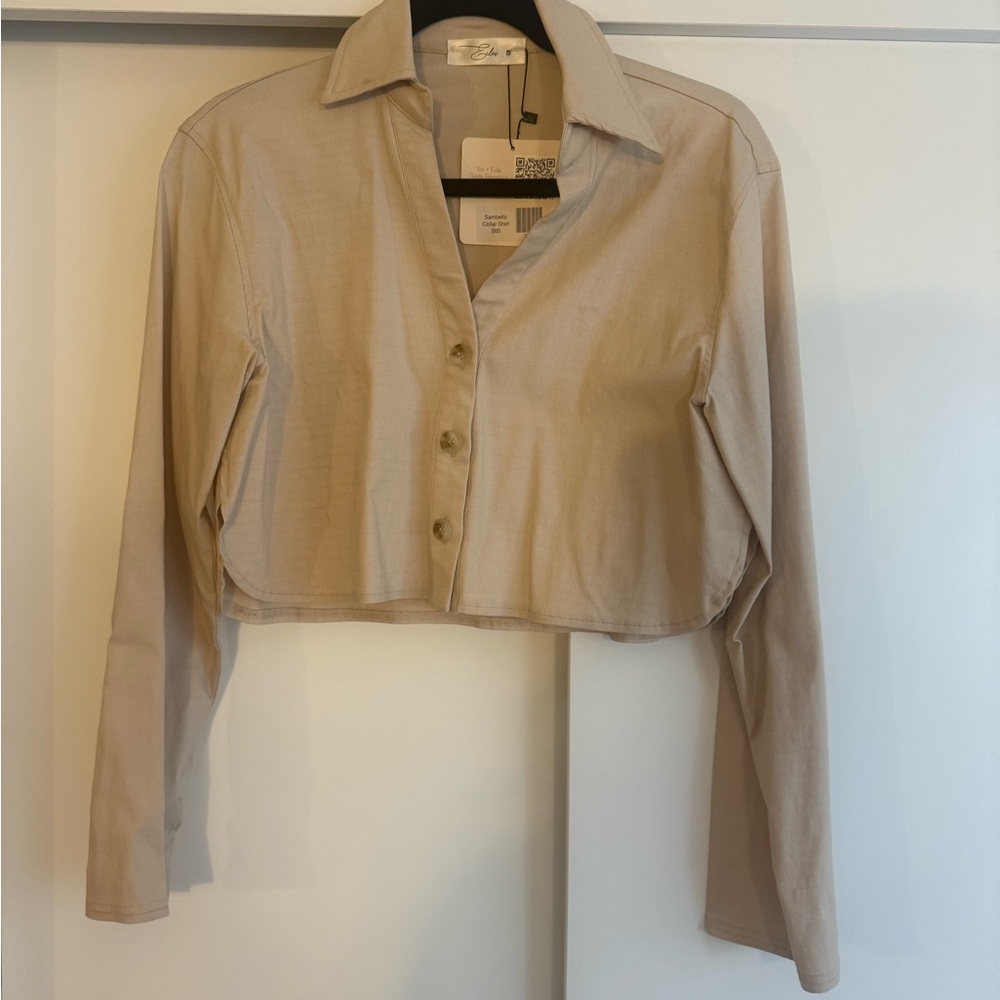 Stylish Beige Button-Down Cropped Shirt